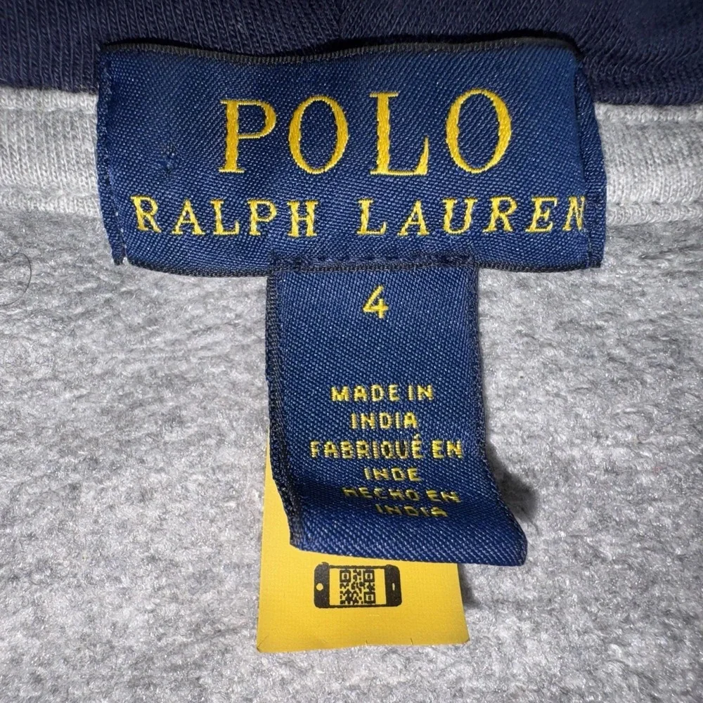 Polo Ralph Lauren Embroidered Logo Kids Youth Full Zip Hoodie Gray Size 4